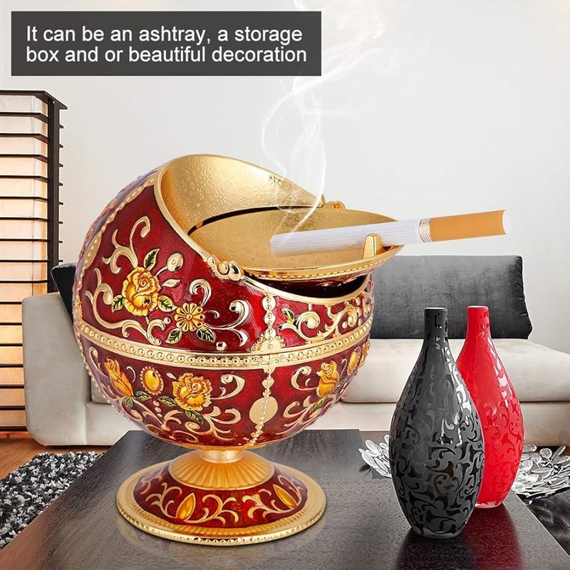 Personalized Metal Globe Ashtray With Lid Storage Box Red Rose For Home Hotel Club - Image 3